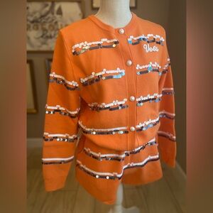 New!Rare!QUEEN OF SPARKLES Licensed Tennessee Orange Sequin Stripes Cardigan Set